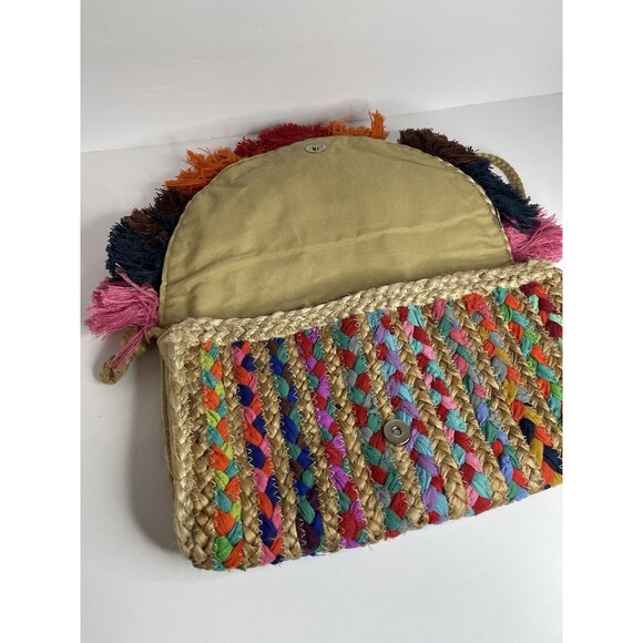 Sam Edelman Circus Jute Crossbody Tassle Fold Over Bag Purse Colorful NEW - Picture 5 of 8